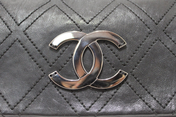 Chanel Black Diamond Stitch Accordion Flap Shoulder Bag