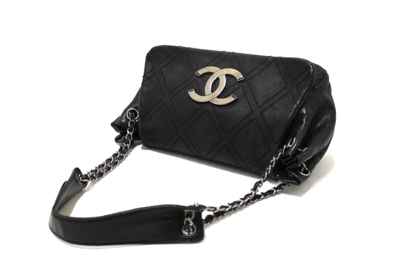 Chanel Black Diamond Stitch Accordion Flap Shoulder Bag