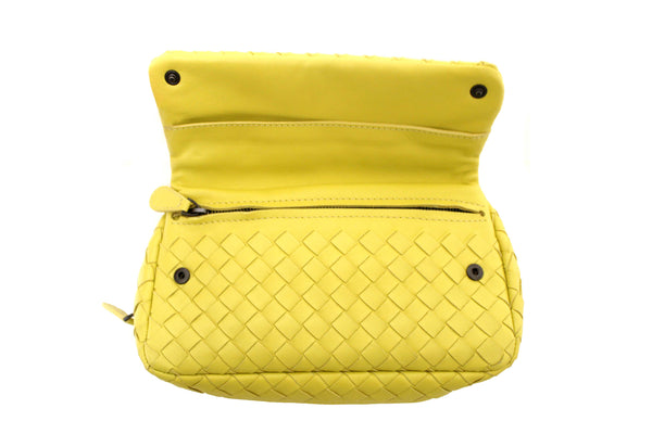 Bottega Veneta Yellow Nappa Intrecciato Leather Small Messenger Bag