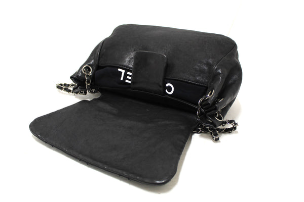 Chanel Black Diamond Stitch Accordion Flap Shoulder Bag