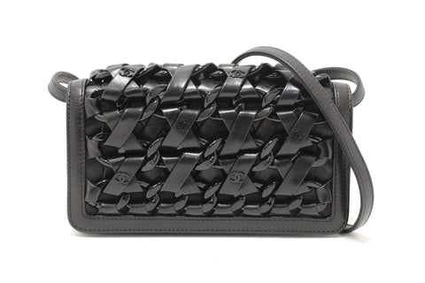 Chanel Interlaced Chain Strap Braided Black Lambskin Leather and Resin Mini Clutch