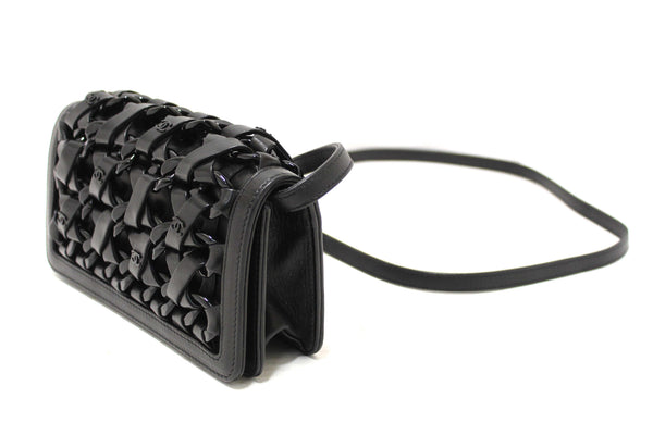 Chanel Interlaced Chain Strap Braided Black Lambskin Leather and Resin Mini Clutch
