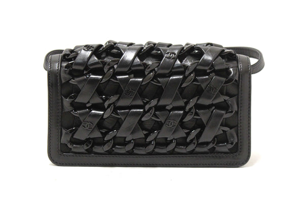 Chanel Interlaced Chain Strap Braided Black Lambskin Leather and Resin Mini Clutch