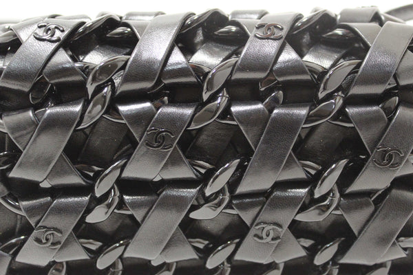 Chanel Interlaced Chain Strap Braided Black Lambskin Leather and Resin Mini Clutch