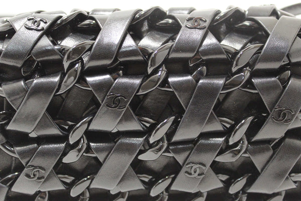 Chanel Interlaced Chain Strap Braided Black Lambskin Leather and Resin Mini Clutch