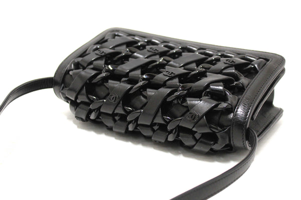 Chanel Interlaced Chain Strap Braided Black Lambskin Leather and Resin Mini Clutch