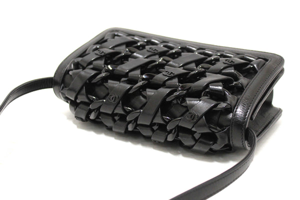 Chanel Interlaced Chain Strap Braided Black Lambskin Leather and Resin Mini Clutch