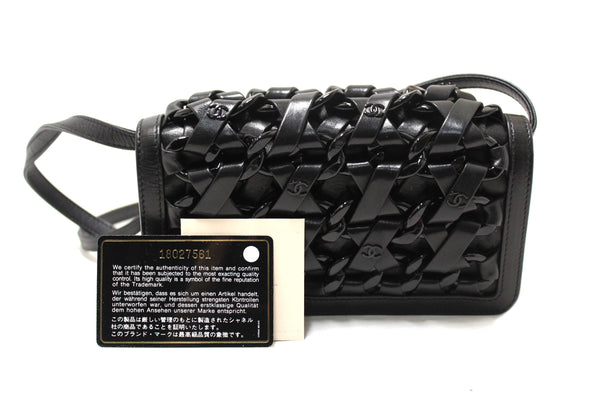 Chanel Interlaced Chain Strap Braided Black Lambskin Leather and Resin Mini Clutch
