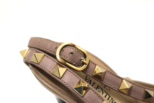 Authentic Valentino Garavani Black Patent Leather Rockstud Ankle Strap Pump 100mm Size 38