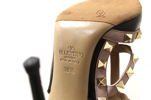 Valentino Garavani Black Patent Leather Rockstud Ankle Strap Pump 100mm Size 38