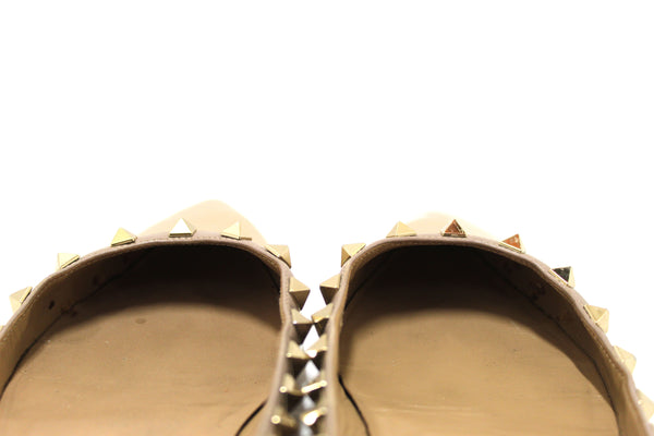 Valentino Garavani Beige Patent Leather Rockstud Ballet Flat Size 38