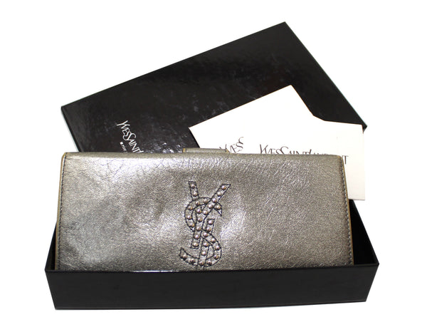 Yves Saint Laurent Metallic Silver Classic Long Wallet