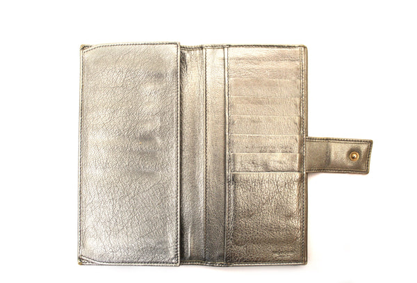Yves Saint Laurent Metallic Silver Classic Long Wallet