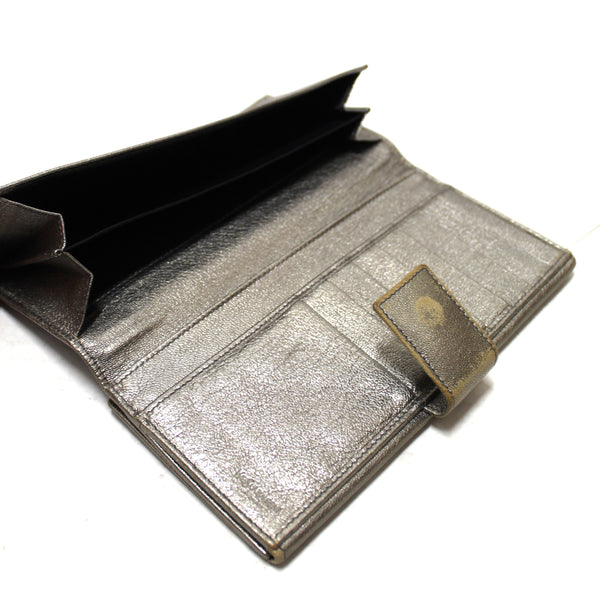 Yves Saint Laurent Metallic Silver Classic Long Wallet