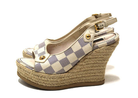 Louis Vuitton Damier Azur Espadrille Wedge Heel Size 35 | Italystation.com - Shop Now at italystation.com