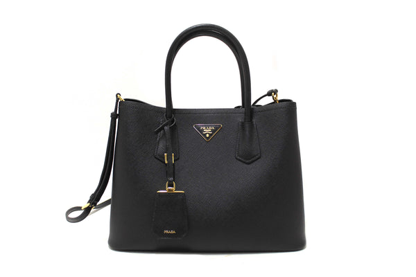 Prada Black Saffiano Leather Medium Double Bag