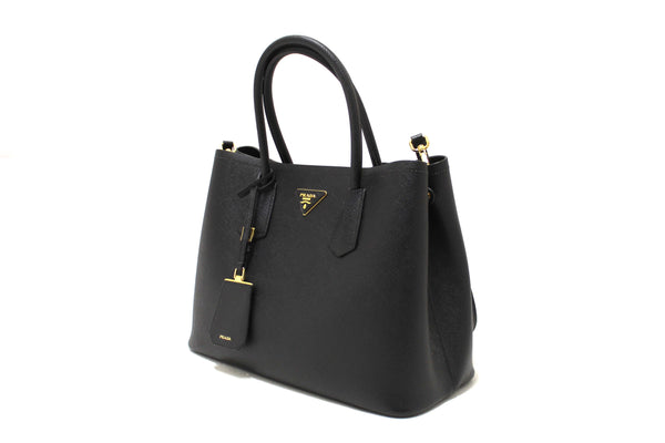Prada Black Saffiano Leather Medium Double Bag