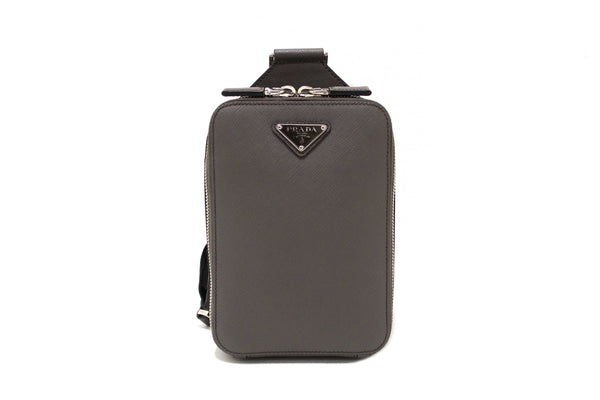 Prada Grey Saffiano Leather Brique Shoulder Sling Bag