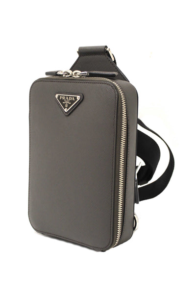 Prada Grey Saffiano Leather Brique Shoulder Sling Bag
