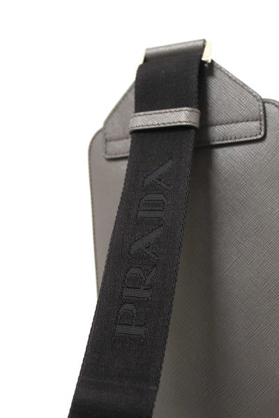 Prada Grey Saffiano Leather Brique Shoulder Sling Bag