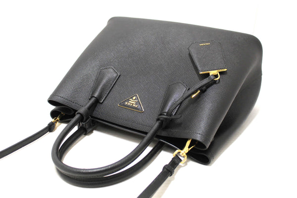 Prada Black Saffiano Leather Medium Double Bag