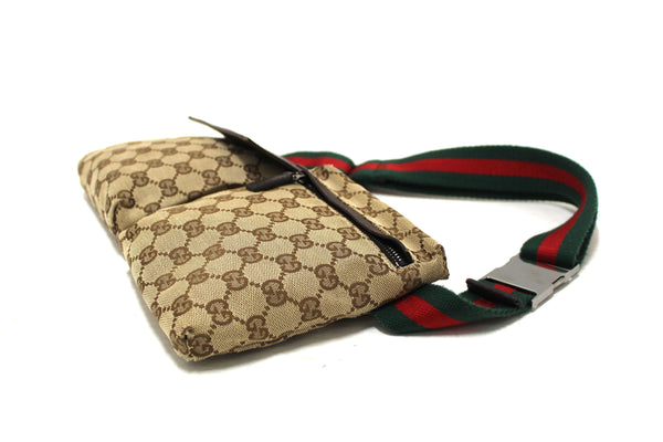 Gucci Vintage GG Monogram Web Double Pocket Belt Waist Bag 28566