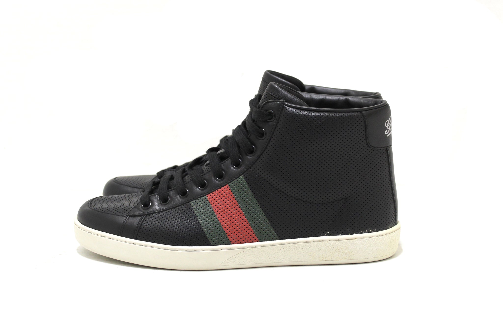 Gucci Men's Black Perforated Leather High Tops Sneakers Size 7.5