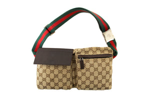 Gucci Vintage GG Monogram Web Double Pocket Belt Waist Bag 28566