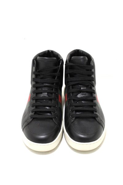 Gucci Men's Black Perforated Leather High Tops Sneakers Size 7.5