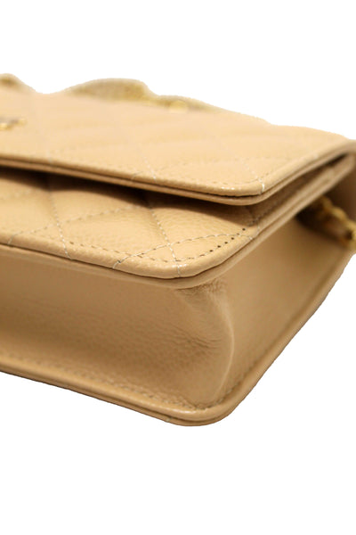 NEW Chanel Beige Quilted Caviar Leather Wallet On Chain WOC/ Clutch Bag