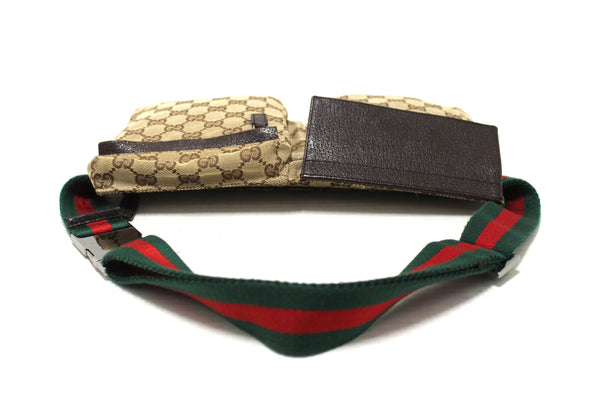 Gucci Vintage GG Monogram Web Double Pocket Belt Waist Bag 28566