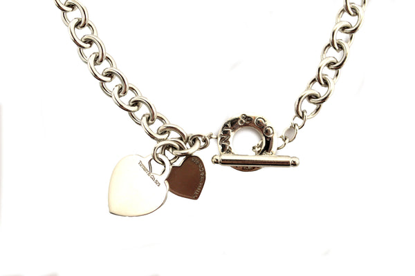 Tiffany & Co. Sterling Silver Double Heart Tag Toggle Chain Necklace