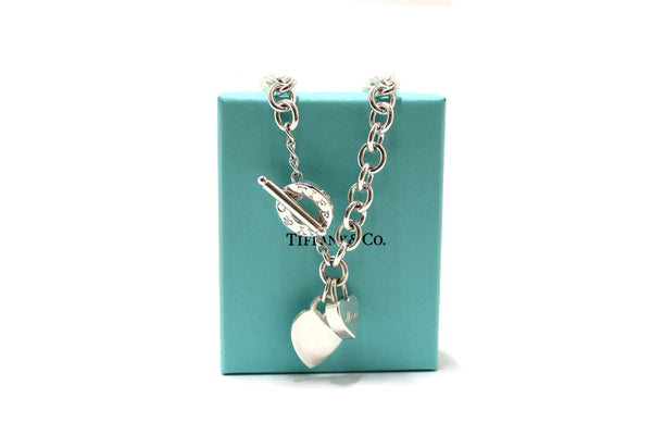 Tiffany & Co. Sterling Silver Double Heart Tag Toggle Chain Necklace