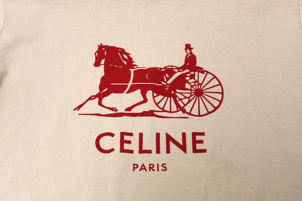 Celine Neutral and Red Cotton Graphic Print T-shirt size S