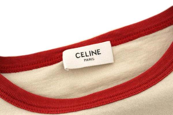 Celine Neutral and Red Cotton Graphic Print T-shirt size S