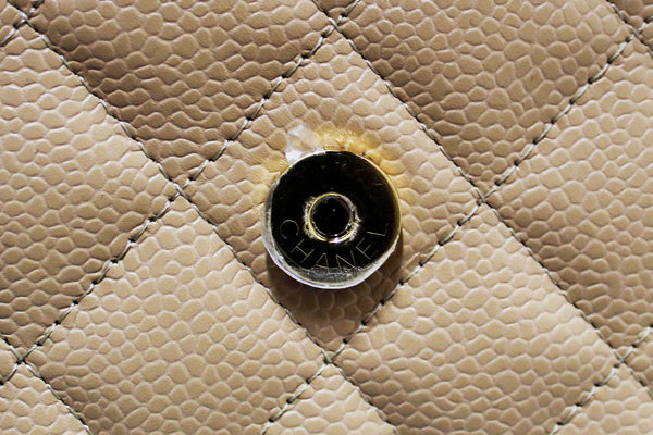NEW Chanel Beige Quilted Caviar Leather Wallet On Chain WOC/ Clutch Bag