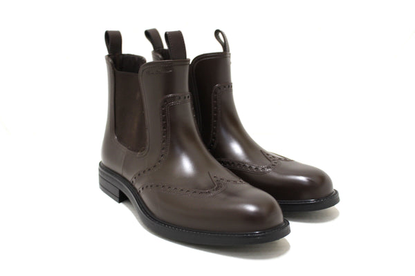 Salvatore Ferragamo Men's Chestnut Rubber Wingtip Brown Boots Size 7