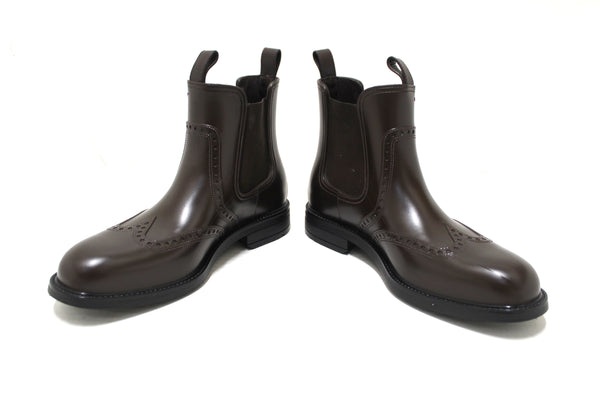 Salvatore Ferragamo Men's Chestnut Rubber Wingtip Brown Boots Size 7