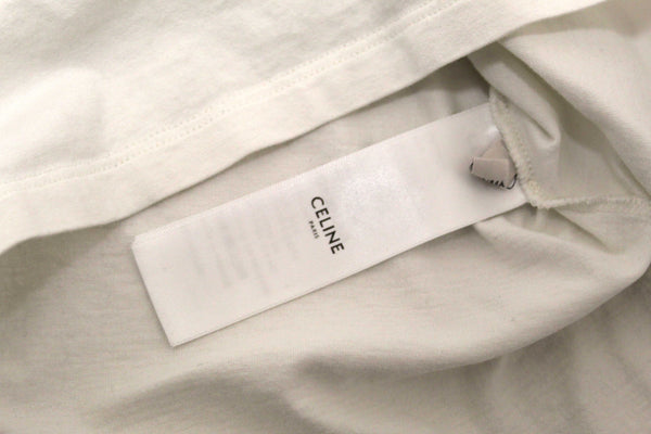 Celine White and Navy Cotton Graphic Logo Print T-shirt size S