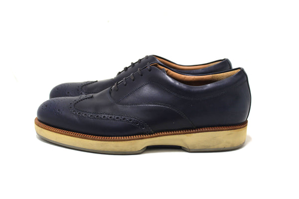 Salvatore Ferrgamo Men's Blue Calf Leather Wingtip Brogue Shoes size 8.5