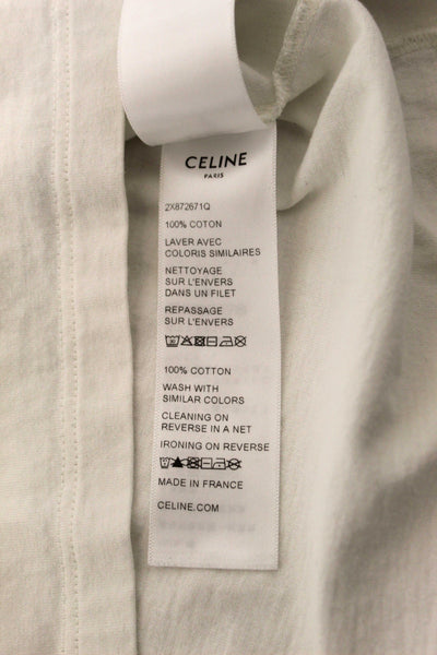 Celine White and Navy Cotton Graphic Logo Print T-shirt size S