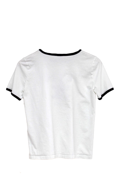Celine White and Navy Cotton Graphic Logo Print T-shirt size S