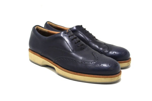 Salvatore Ferrgamo Men's Blue Calf Leather Wingtip Brogue Shoes size 8.5
