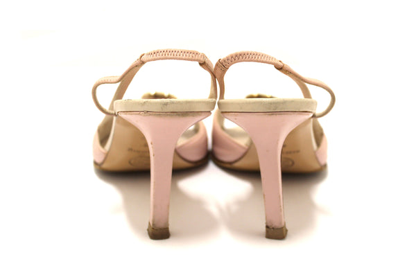 Chanel Vintage Pink/White Leather Slingback Sandal Heel Shoes S | Italystation.com - Shop Now at italystation.com