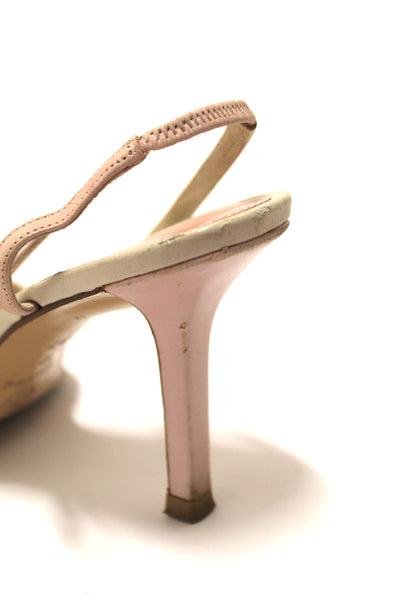 Chanel Vintage Pink/White Leather Slingback Sandal Heel Shoes S | Italystation.com - Shop Now at italystation.com