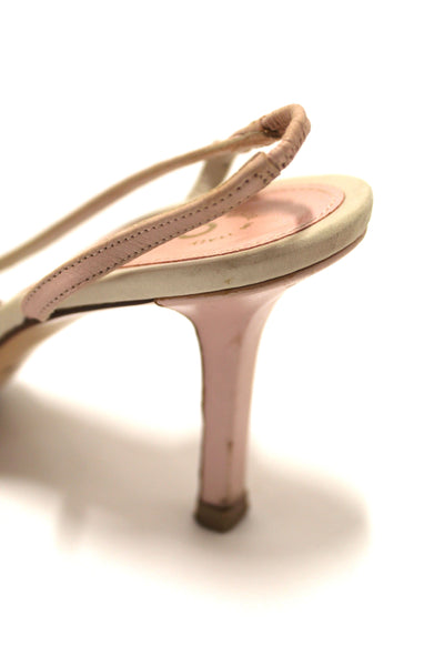 Chanel Vintage Pink/White Leather Slingback Sandal Heel Shoes S | Italystation.com - Shop Now at italystation.com