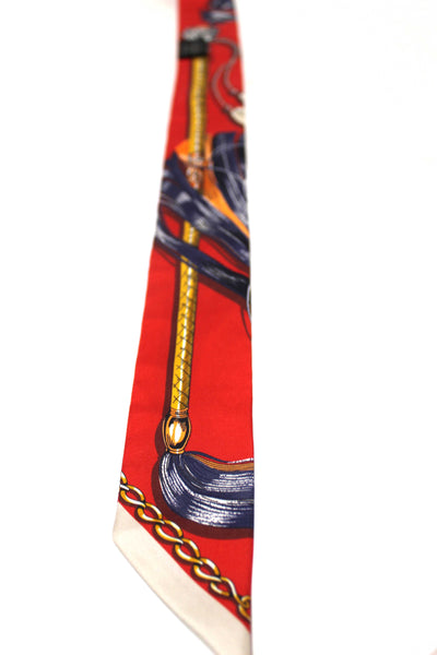 Hermes Red/Beige Silk Cavalcades Twilly Bandeau Scarf