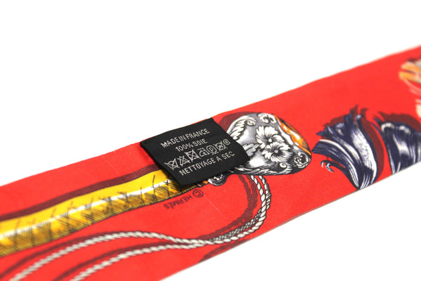 Hermes Red/Beige Silk Cavalcades Twilly Bandeau Scarf