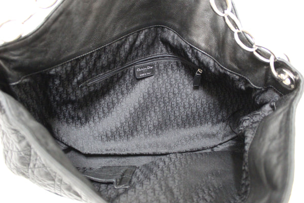 Christian Dior Black Lady Dior Cannage Quilted Lambskin Soft Medium Hobo Bag