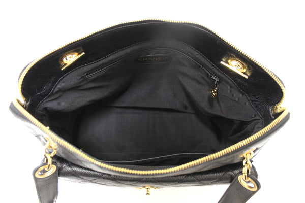 Chanel Vintage Black Quilted Caviar Front Pocket Shoulder Bag